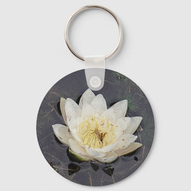 Key supporter white sea-rose bloom keychain (Front)