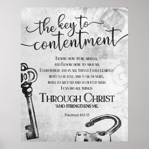 KEY TO CONTENTMENT Inspirational Bible Verse Poster