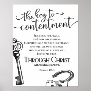 KEY TO CONTENTMENT Inspirational Bible Verse Poster