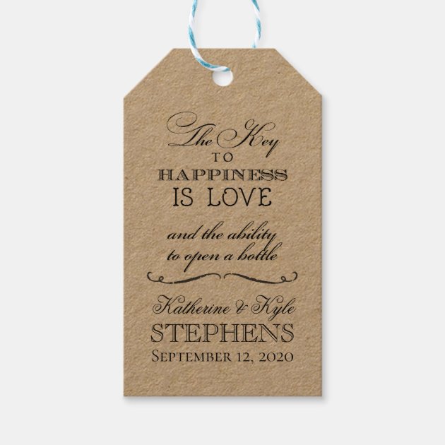 Personalized Wedding Favor Tags Bottle Opener Hang Tags The Key to Happiness is Love and the Ability to Open a Bottle EC-649