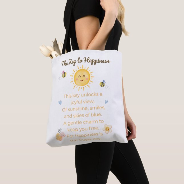 Key to Happiness Tote Bag – Cute Everyday Bag (Close Up)