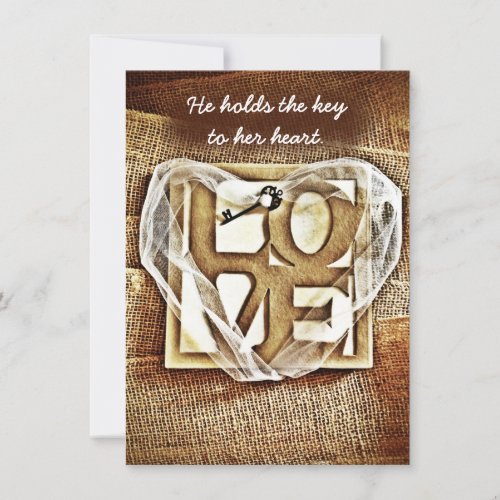 Key to her Heart Rustic Burlap Wedding Invitations