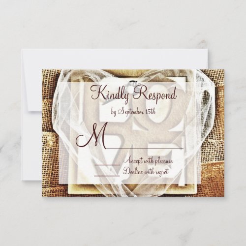 Key to her Heart Rustic Burlap Wedding RSVP Cards