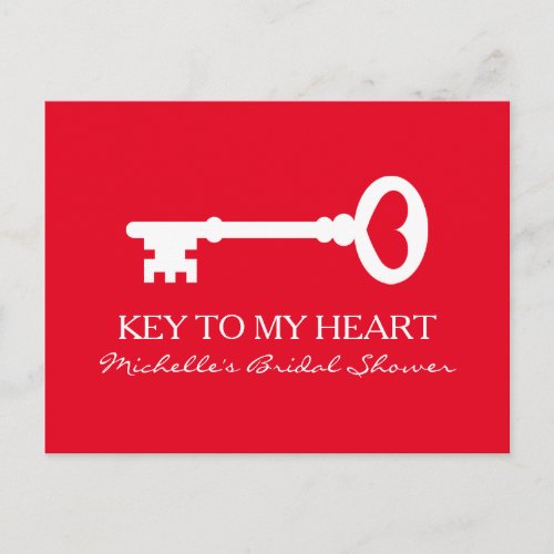 Key to my heart custom bridal shower postcards