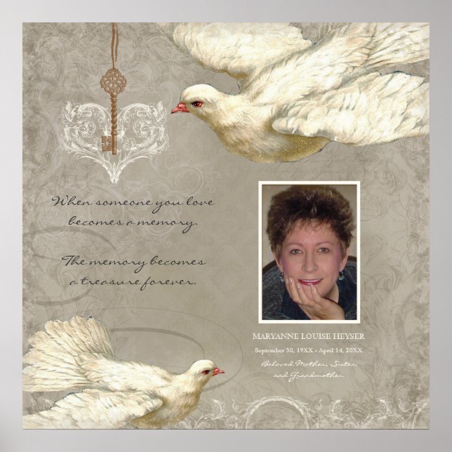 Key to my Heart Dove Bereavement Memorial Poster (Front)