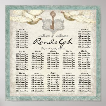 Key To My Heart Dove Reception Table Seating Chart by AudreyJeanne at Zazzle