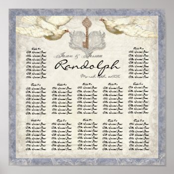 Key To My Heart Dove Reception Table Seating Chart by AudreyJeanne at Zazzle