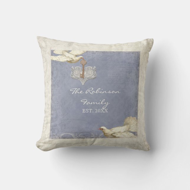 Key to my Heart Dove Swirl Flourish Family Collage Throw Pillow (Front)