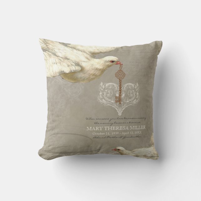 Key to my Heart Dove Swirl Flourish Grey Collage Throw Pillow (Front)