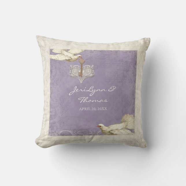 Key to my Heart Dove Swirl Flourish Love Wedding Throw Pillow (Front)
