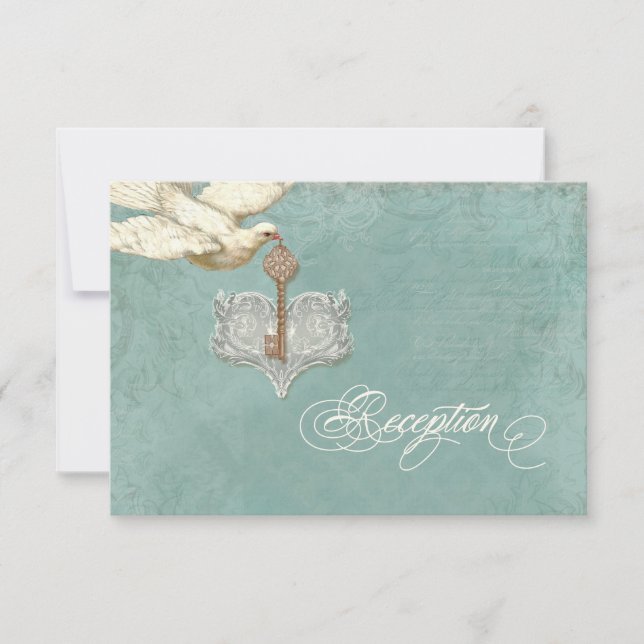 Key to my Heart, Doves Swirl Reception Card Invite (Front)