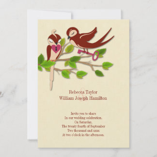 Key To My Heart Love Bird Wedding Invitation