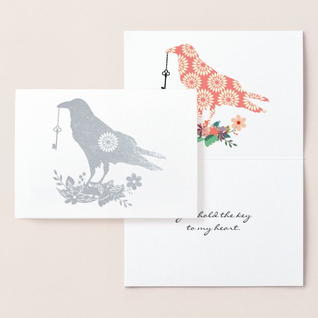 Key To My Heart Pink Floral Bird Custom Real Foil Card (Display)