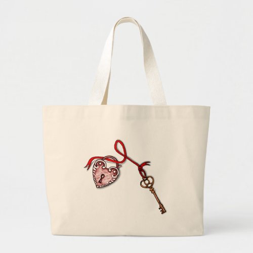 Key to my heart  Red Large Tote Bag