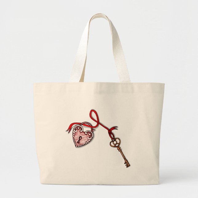 Key to my heart ~ Red Large Tote Bag (Front)