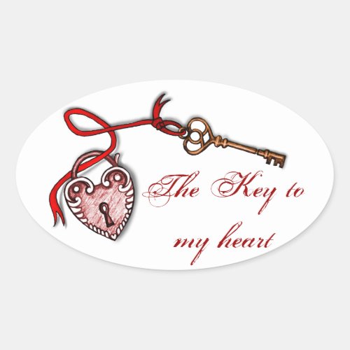Key to my heart  Red Oval Sticker