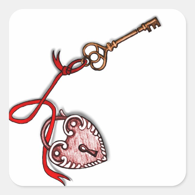 Key to my heart ~ Red Square Sticker (Front)