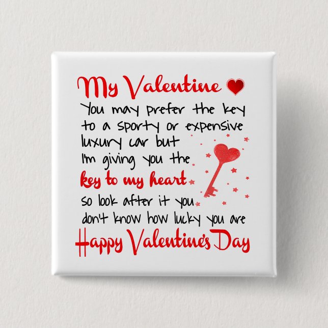  Key To My Heart Valentine's Day Gift Button (Front)