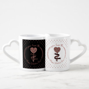 Key to My Heart Valentine's Day Rose Gold Glitter Coffee Mug Set