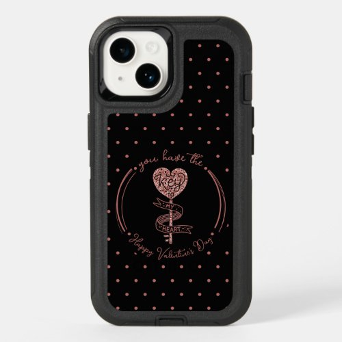 Key to My Heart Valentines Day Rose Gold Glitter OtterBox iPhone 14 Case