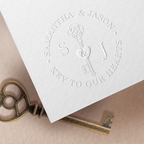 Key To Our Hearts Vintage Key Wedding Monogram Embosser