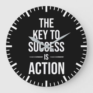 Key To Success Is Action, Gym, Hustle, Success Large Clock