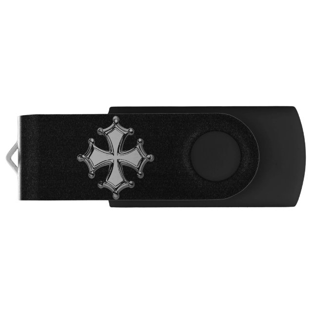 Key USB occitan Cross black and white Flash Drive (Back)