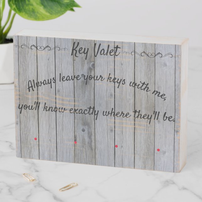 Key Valet DIY 4 Hook Wall Mount Key Holder V4 Wooden Box Sign (In Situ Horizontal)