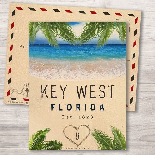 Key West Beach Florida Sand Tropical Palm Leaves Postcard