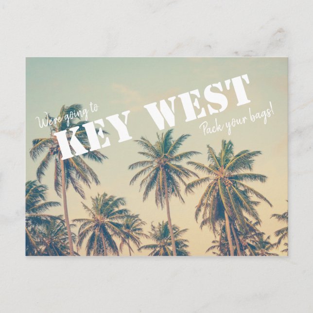 Key West Beach Palm Tree Save the Dates Postcard (Front)