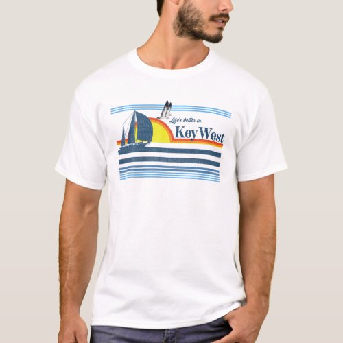 Key West _ Beach Retro 70S 80S Island Sailing Boat T_Shirt