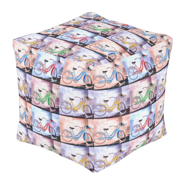 Key West Bicycle Pattern Outdoor Pouf (Angled Front)