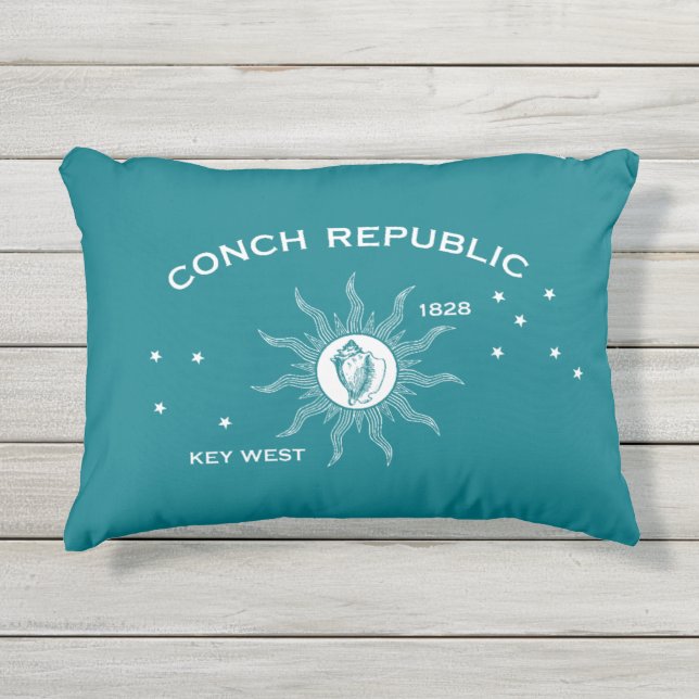 Key West Conch Republic Flag White Outdoor Pillow (Front)