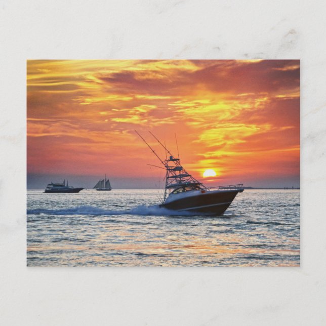 Key West Fishing Boat at Sunset Postcard (Front)