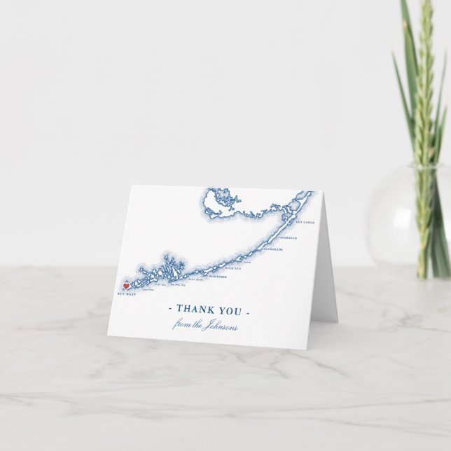 Key West FL Map Elegant Navy Blue Personalized Thank You Card (Front)