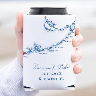 Key West FL Map Elegant Navy Blue Wedding Favor Can Cooler