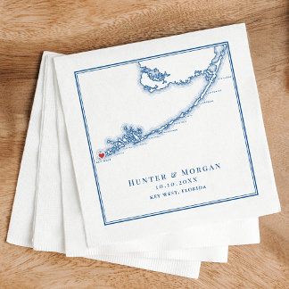 Key West FL Map Elegant Navy Blue Wedding Napkins