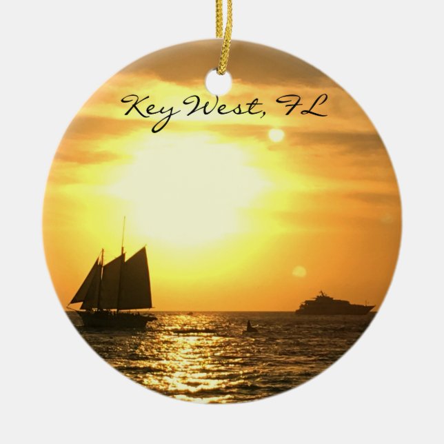 Key West, FL Sailboat Sunset Ceramic Ornament (Front)