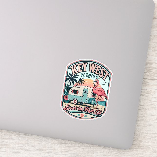Key West Flamingo Camper Florida Keys  Sticker (Detail)
