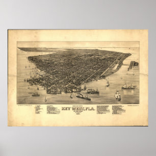 Key West Florida 1884 Antique Panoramic Map Poster