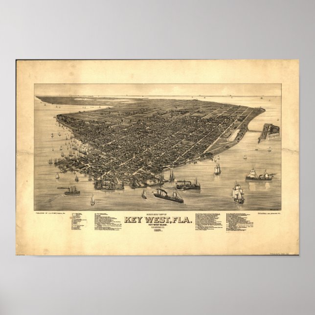 Key West Florida 1884 Panoramic Map Poster (Front)