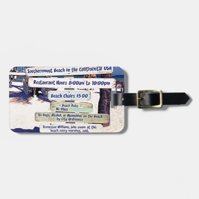 key west florida beach sign luggage tag (Front Horizontal)