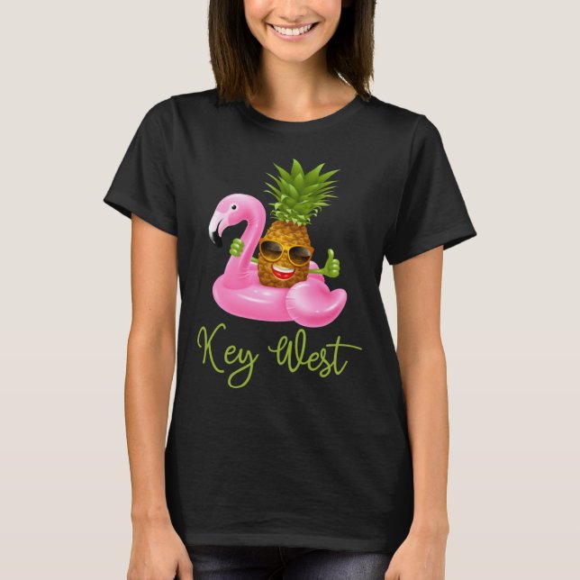 Key West Florida Beach Tropical  Flamingo Pineappl T-Shirt (Front)