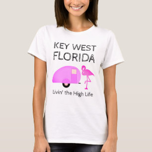 Key West Florida Camping Theme Pink Flamingo T-Shirt