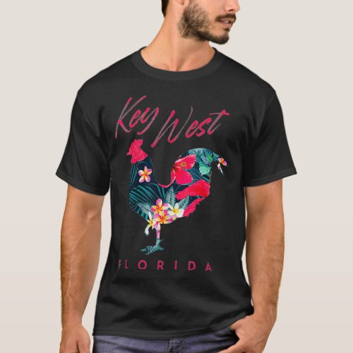 Key West Florida Chicken Lover Flower Hibiscus T_Shirt
