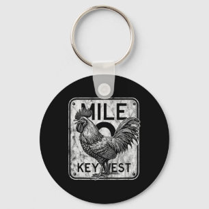 Key West Florida Chicken Retro Mile 0 Rooster Dist Keychain