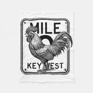 Key West Florida Chicken Retro Mile 0 Rooster Mile Fleece Blanket