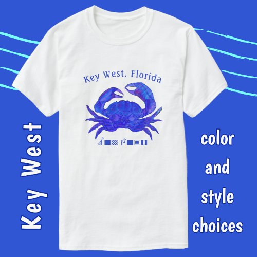 Key West Florida Colorful Ocean Blue Crab T_Shirt