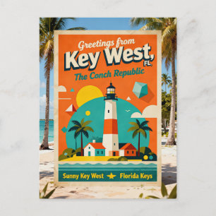 Key West Florida Conch Republic Retro Travel 1930s Postcard