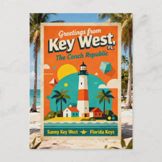 Key West Florida Conch Republic Retro Travel 1930s Postcard